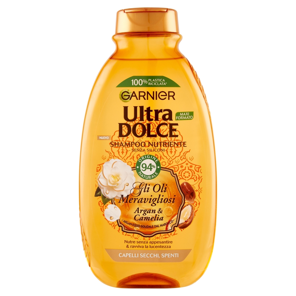 Garnier Ultra Dolce Shampoo Meraviglioso all'olio d'argan e di camelia per capelli secchi, 300 ml